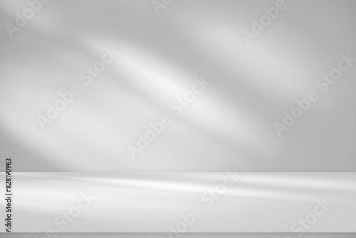 Wall interior background, studio and backdrops show products.with shadow from window color white and grey. background for text insertion and presentation product 