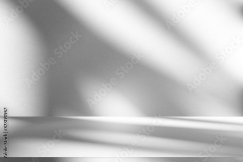 Wall interior background, studio and backdrops show products.with shadow from window color white and grey. background for text insertion and presentation product