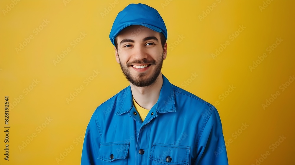 Cheerful Parking Attendant Excelling in Job Duties with a Colorful Background