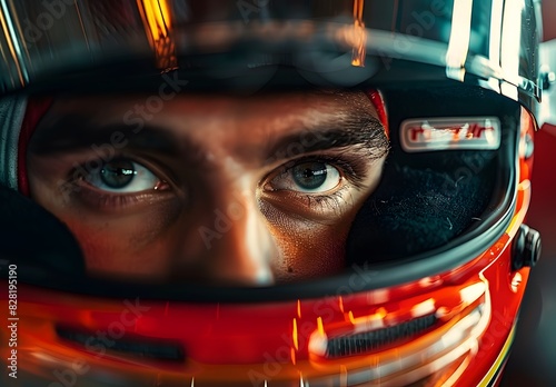 Closeup of a race car driver in a helmet © TigerDude