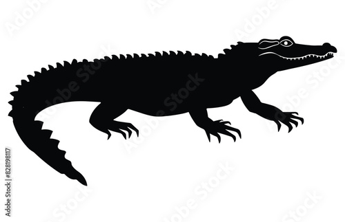 Alligator Black Vector Silhouette on white background, Crocodile Vector Illustration. Wild Animals. Reptile.