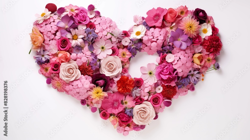 Heart-shaped floral arrangement with a variety of colorful flowers Heart-shaped floral arrangement with a variety of colorful flowers
