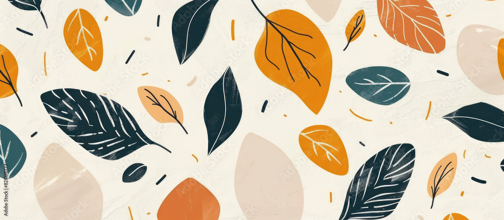 Abstract leaf pattern, vector illustration in flat style and hand drawn elements in warm earth colors on a white background Abstract leaf pattern, vector illustration in flat style and hand drawn elements in warm earth colors on a white background