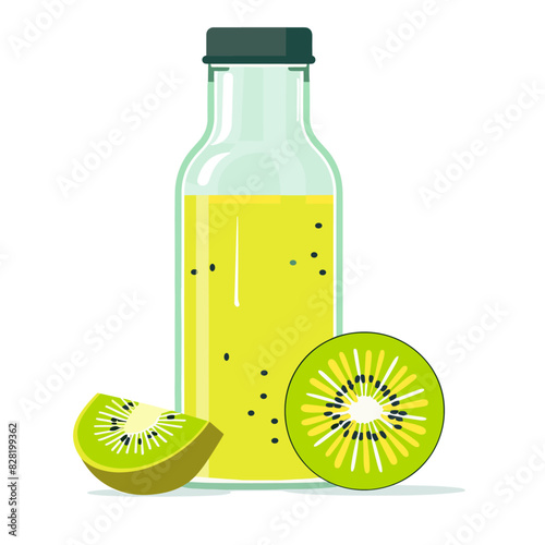 A refreshing beverage made from kiwi fruit with a slice on the side