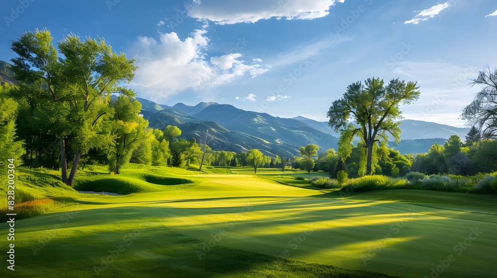 Obraz premium green grass on huge golf fields in summer day