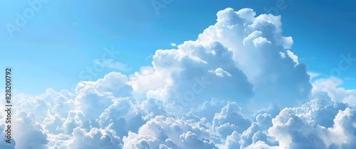 Blue sky with white clouds banner background. Soft clouds in the blue clear sunny day sky. Panoramic view banner