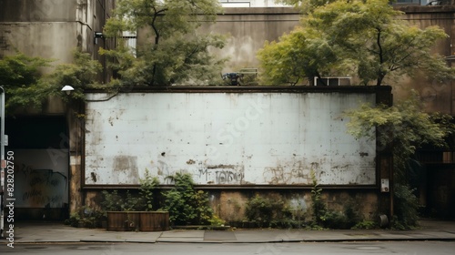 Large blank billboard in an abandoned factory. Copy space ready