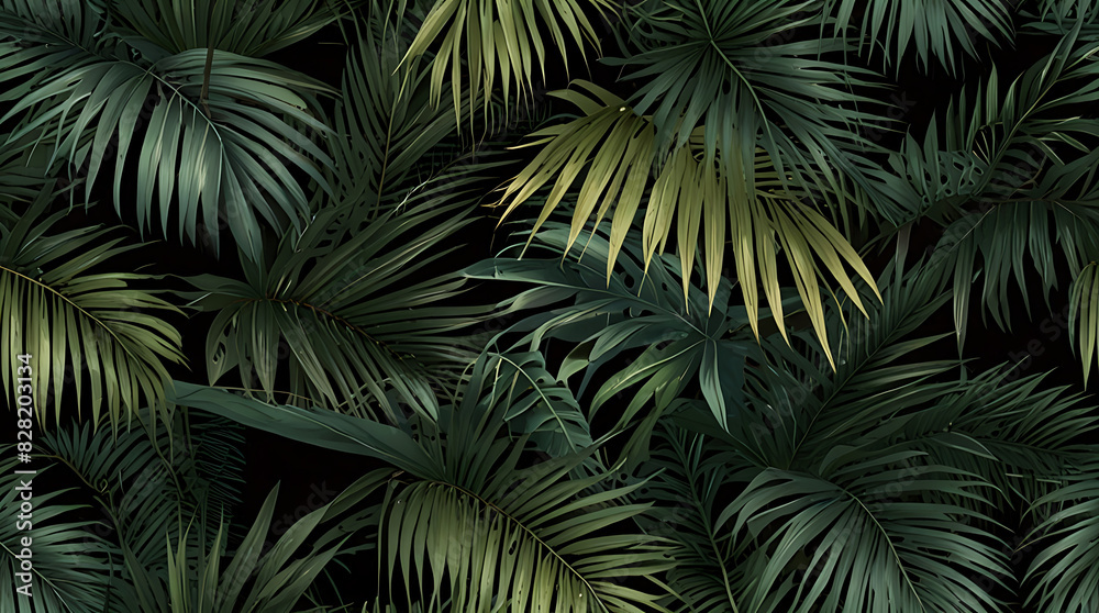 A Palm leaves background in wallpaper style, with seamless pattern
A Palm leaves background in wallpaper style, with seamless pattern