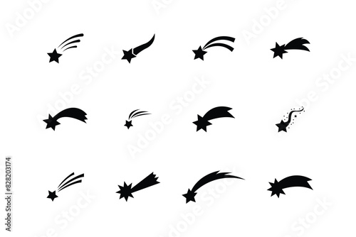 Shooting star set. Black shooting stars isolated on white background. Shooting stars icon vector set. Shooting stars icons. 

