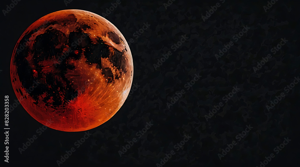 Fototapeta premium Oil painting style blood moon in the dark background with thick brush stroke, dark black magic concept 