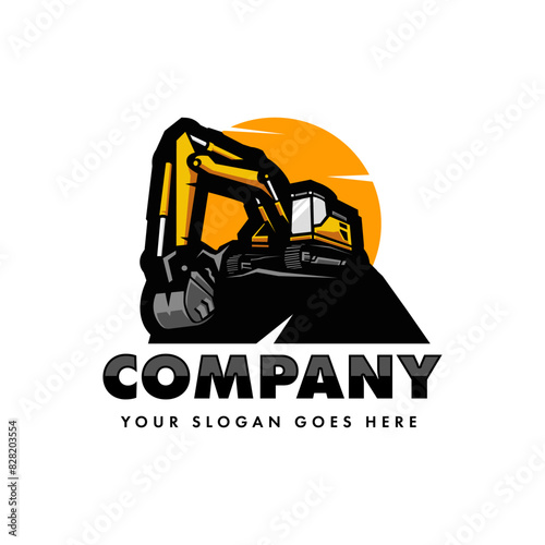 Excavator construction logo design vector, for company heavy equipment work