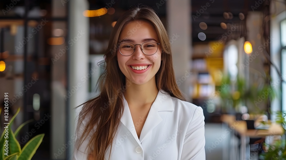 Confident and Charismatic Young Female Leader Radiating Positivity in Professional Setting Confident and Charismatic Young Female Leader Radiating Positivity in Professional Setting