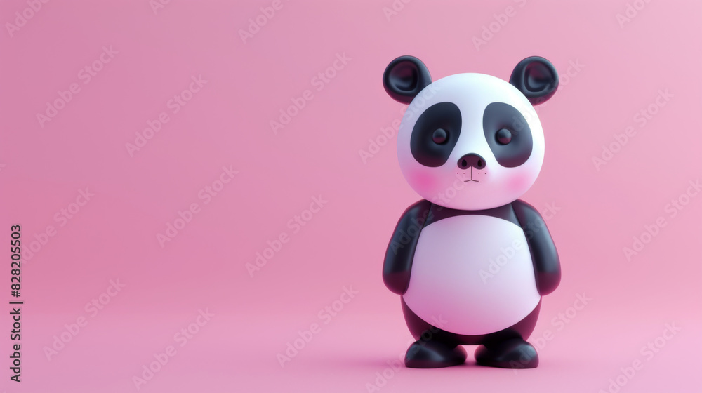 Charming ceramic panda sculpture showcased against a soft pink background, highlighting its playful and whimsical design.