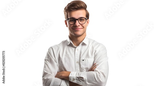 Confident Young Professional Businessman Posing Proudly in Corporate Office Setting