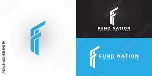 Abstract initial line letter F or FF logo in blue color isolated on multiple background colors. The logo is suitable for crowd-funded financial services logo design inspiration templates. photo