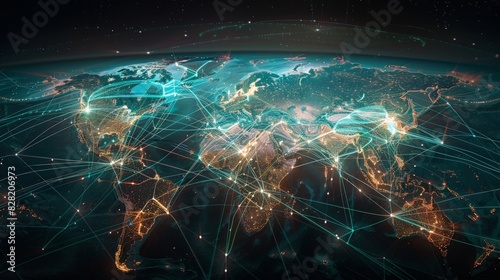 Global Air Routes: Capture a map displaying global air routes with  Emphasize the vast network and connectivity of international a