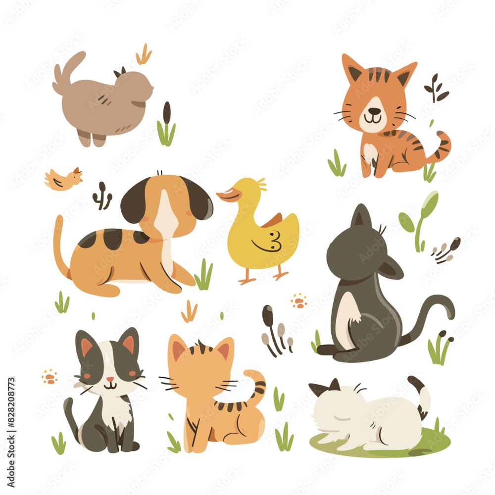 Fototapeta premium cartoon animals wearing winter clothes are gathered in a circle