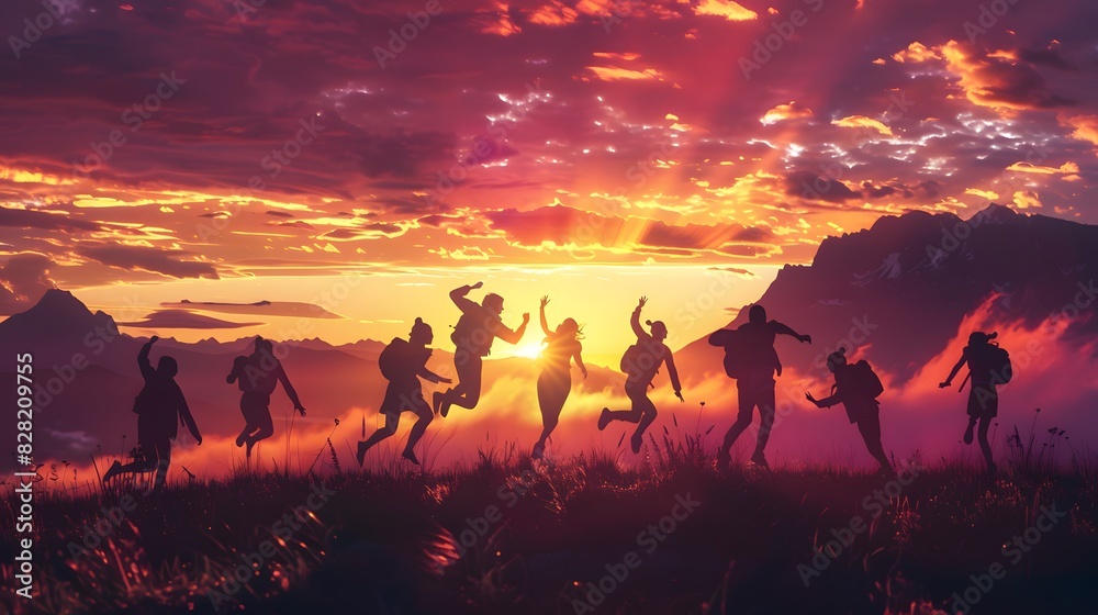 people on the top of the mountain on sunset people on the top of the mountain on sunset