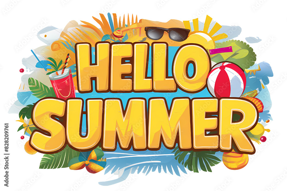 Retro with Yellow color of Hello Summer Text Typography Design on transparent background, Copy Space Area. Retro with Yellow color of Hello Summer Text Typography Design on transparent background, Copy Space Area.