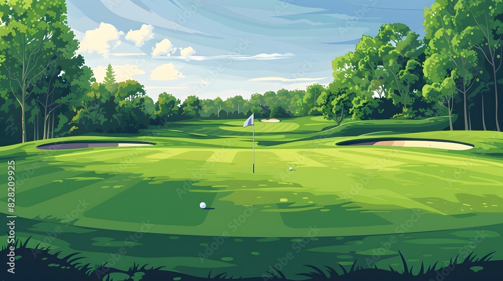 Naklejka premium green grass on huge golf fields in summer day