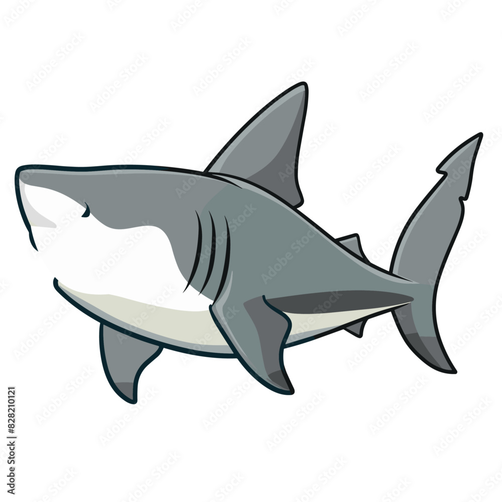 Obraz premium A cartoon shark with a friendly smile swimming in a blue ocean