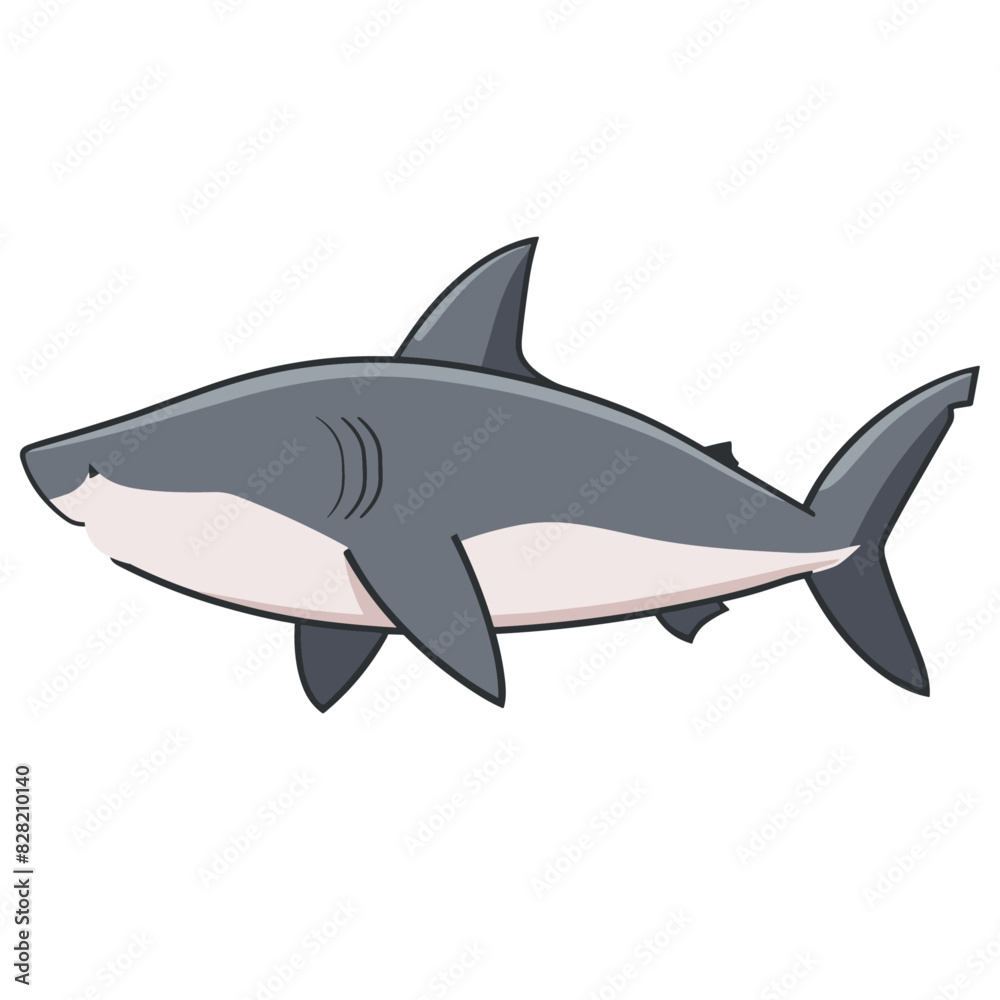 A playful cartoon shark with a toothy grin cruising underwater A playful cartoon shark with a toothy grin cruising underwater
