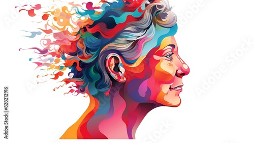 Colorful Woman Face Vector Art Isolated on White