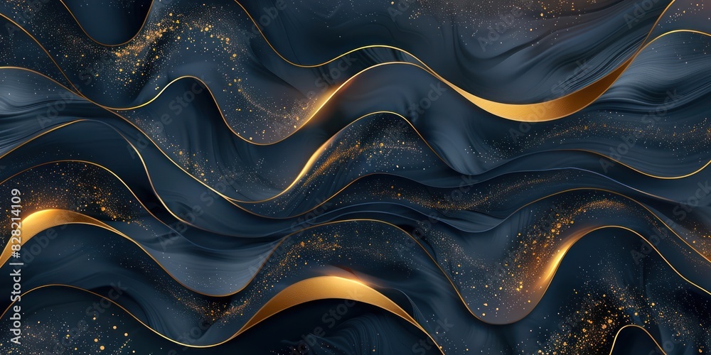 dark blue abstract wallpaper with line and lines, light gold and dark black, dark sky-blue and dark gold 