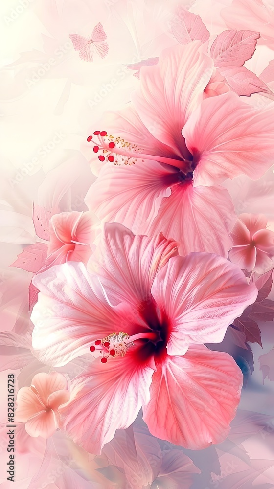 Gorgeous Pink Hibiscus Flower Blossoms Adorning Lush Tropical Background in Vertical 9 16 Gorgeous Pink Hibiscus Flower Blossoms Adorning Lush Tropical Background in Vertical 9 16