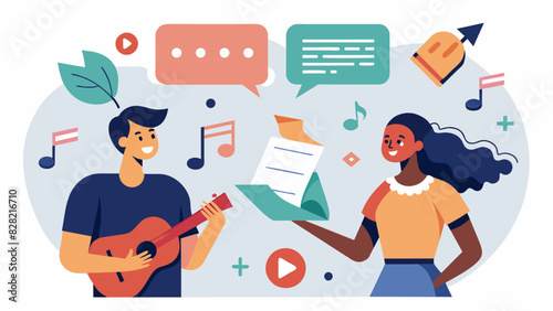 As the session continues song lyrics become a form of conversation and memories are shared through music.. Vector illustration