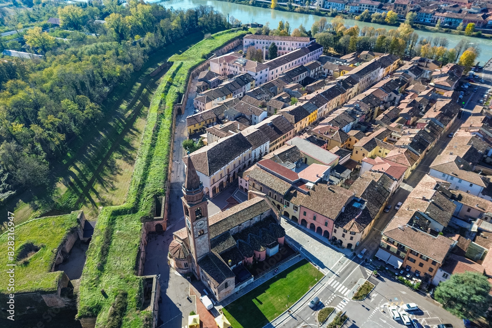 Aerial view of Pizzighettone, a picturesque small town in Lombardy region, Italy