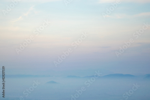 Nature, sky, mountain view and beautiful fog.