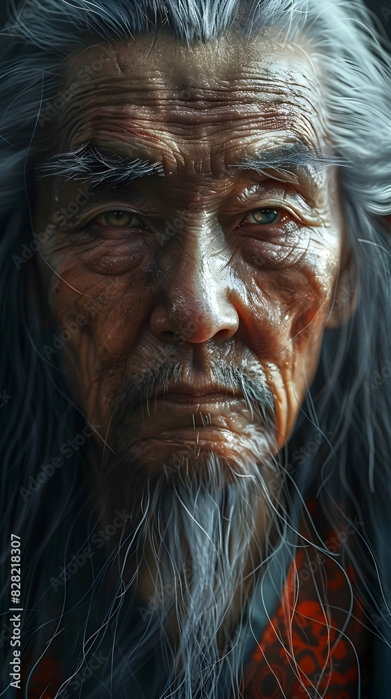 Meditative Asian Elder's Profound Inner Contemplation Captured in Vibrant Digital Painting Meditative Asian Elder's Profound Inner Contemplation Captured in Vibrant Digital Painting