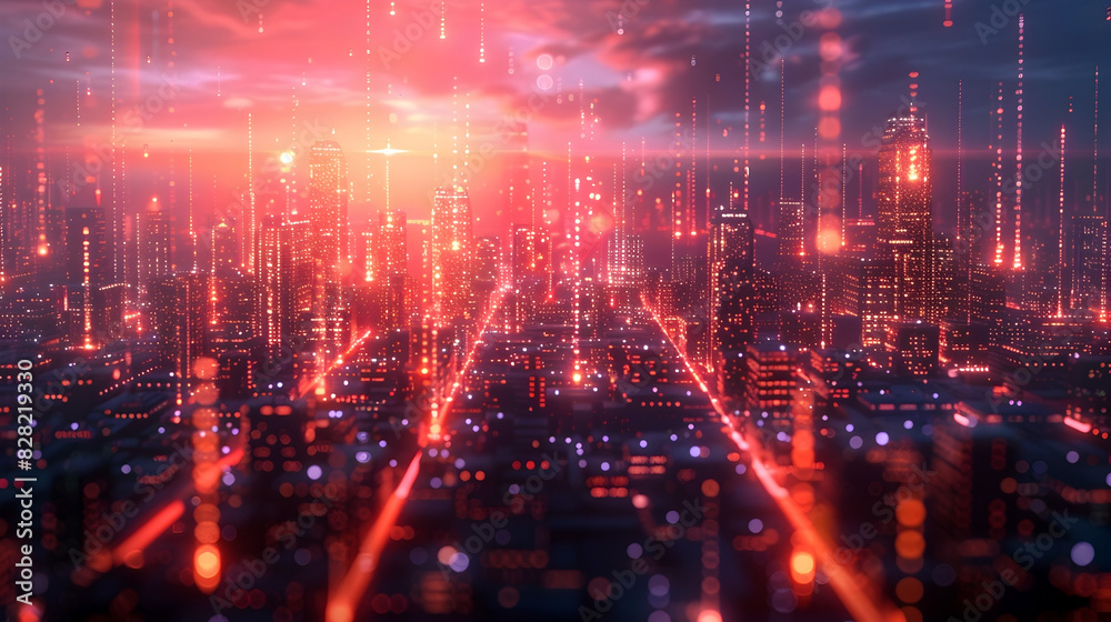 Obraz premium Radiant Metropolis:Futuristic Cityscape of Connectivity,Data,and Innovation