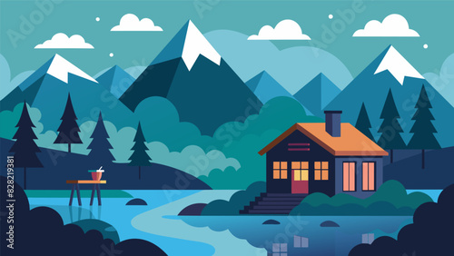 A remote cabin in the mountains where writers can disconnect from the outside world and delve deep into their creative minds to produce their best work.. Vector illustration