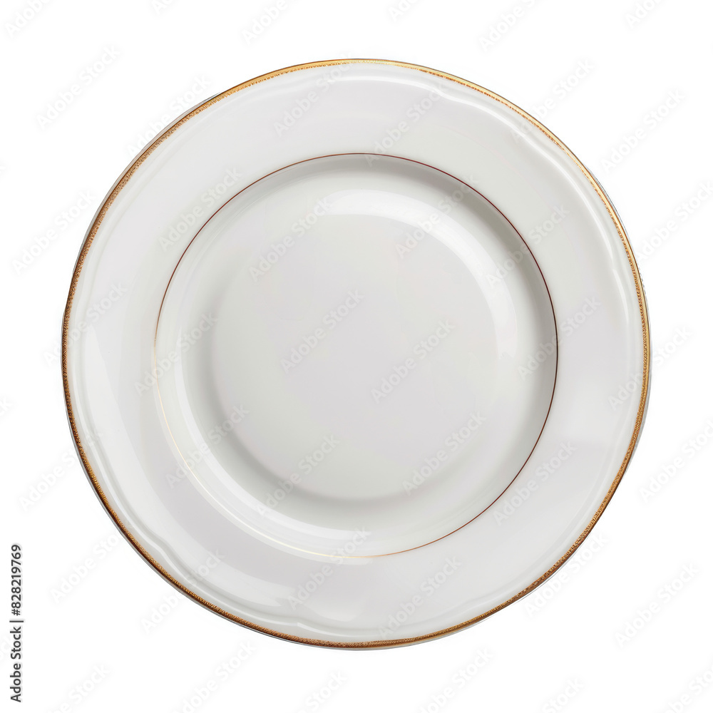 A white plate with gold trim A white plate with gold trim