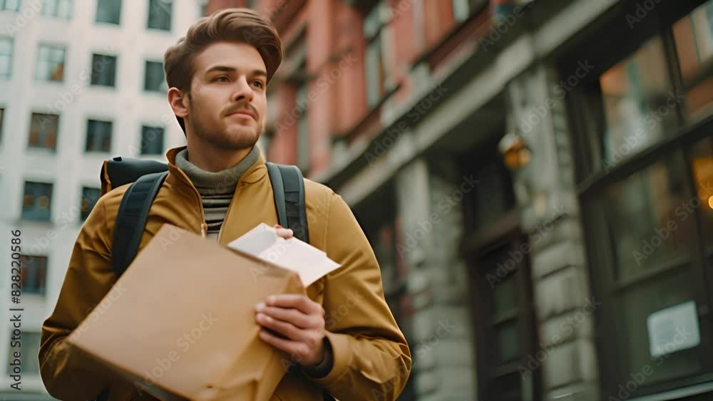 Young Man Walking in City with Documents with Ai generated.
Young Man Walking in City with Documents with Ai generated.