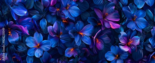 Seamless pattern of dark blue and purple flowers
