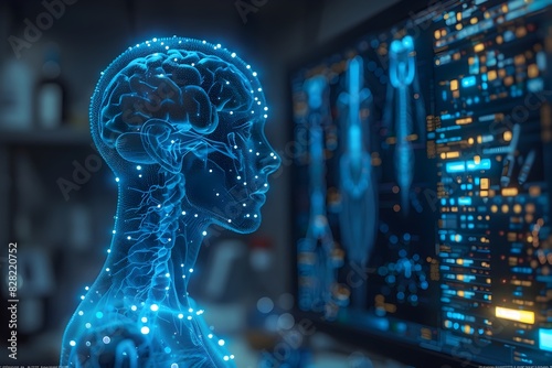 Futuristic Holographic Brain Scan in Advanced Medical Research Facility