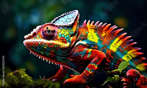 Chameleon displaying vivid colors positioned on gnarled tree branch camouflage effect  Ai Generated