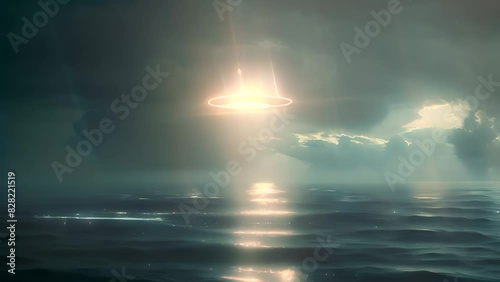 Mysterious UFO Hovering Over Ocean at Dusk with Ai generated.

