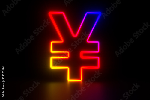 neon symbol Yen on dark bac...