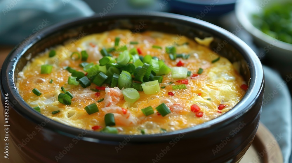 Steamed egg with imitation crab and scallions Steamed egg with imitation crab and scallions