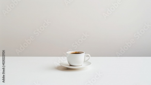 Minimalist Black Coffee Setup on White Table for Branding and Text Space