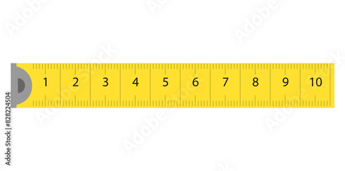 Horizontal Centimeters And Inches Yellow Measuring Tape Tool Vector Illustration. photo