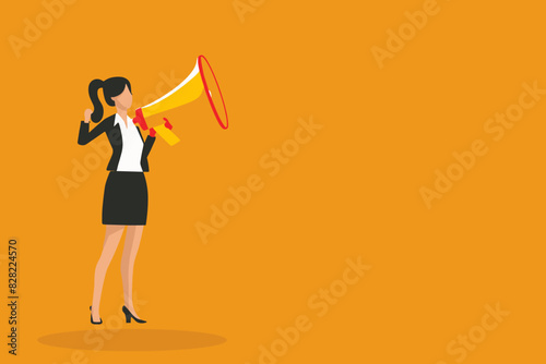 Businesswoman Using Megaphone for Marketing Management and Public Relations