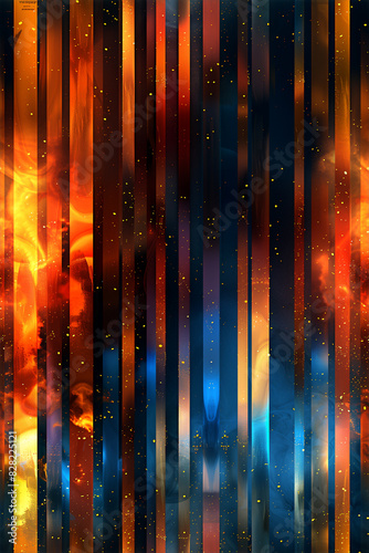 A colorful image of a fire with blue and orange stripes