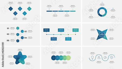 Set of Modern infographic template. Creative business process for presentation. Pitch deck workflow design in vector