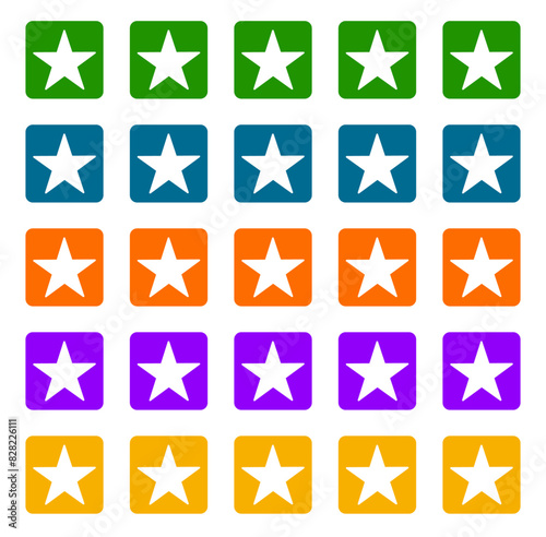 Star rating flat icon set of product reviews for app and website in different colors