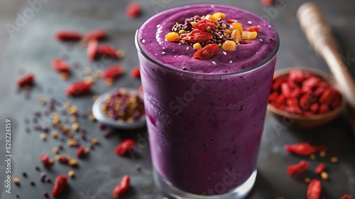 Wallpaper Mural Healthy drinks, Purple smoothie with goji berries, chia seeds, and granola. Torontodigital.ca